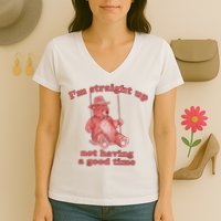 I'm Not Having A Good Time Bear Meme – Funny Bear, Relatable Humor Women's V-Neck T-Shirt