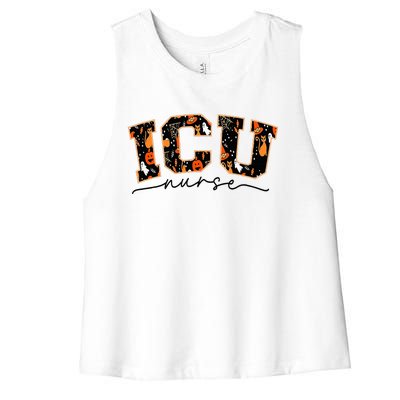 ICU Nurse Halloween Critical Care CCU Intensive Care Rn Fall  Women's Racerback Cropped Tank