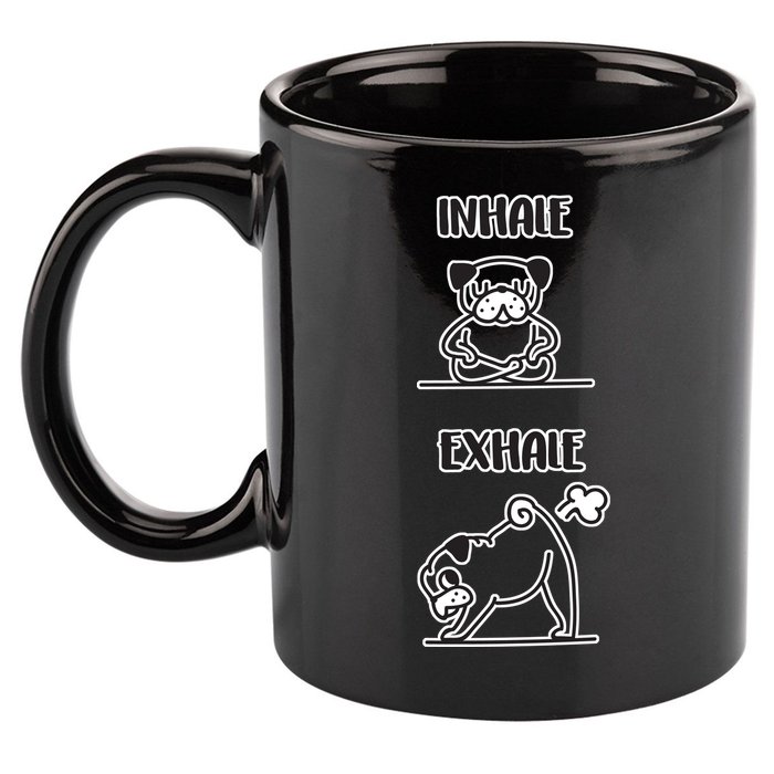 Inhale Exhale Pug 11oz C Handle Ceramic Mug
