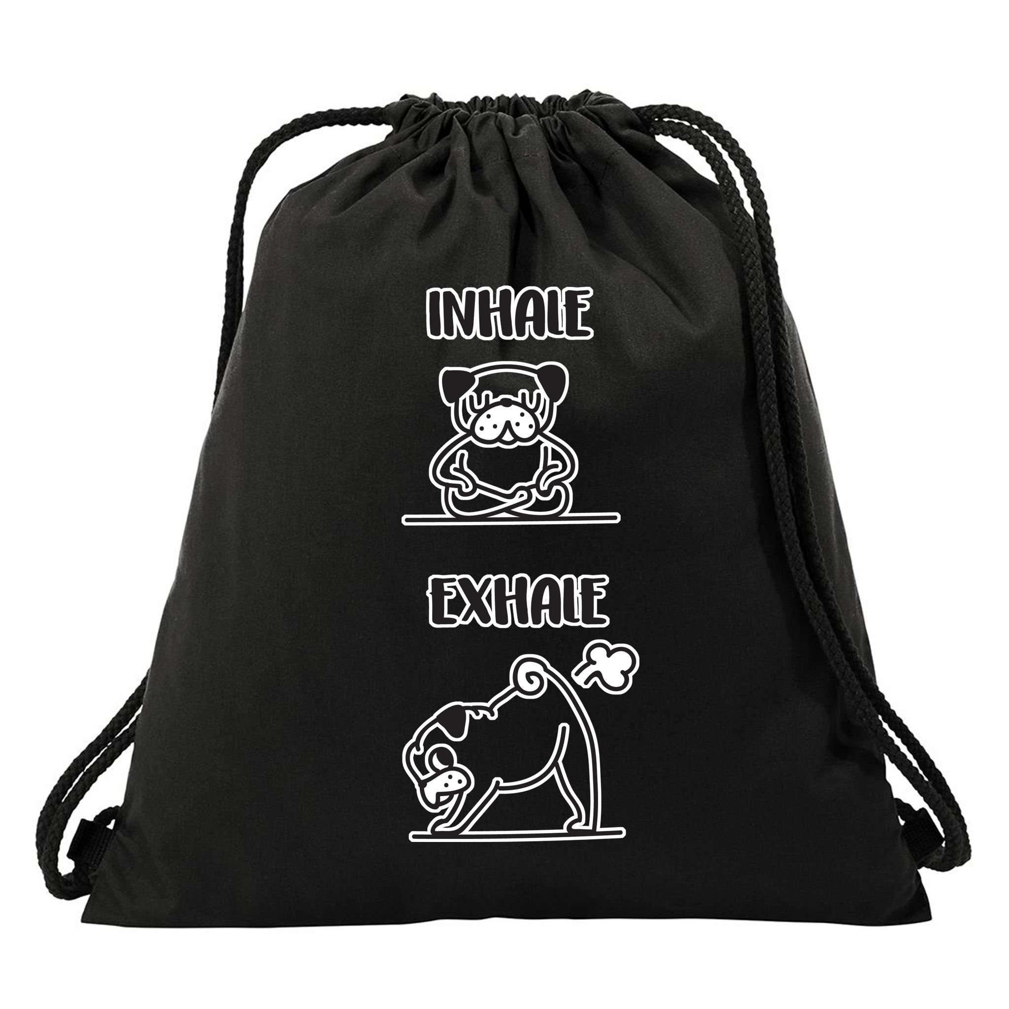 Inhale Exhale Pug Drawstring Bag