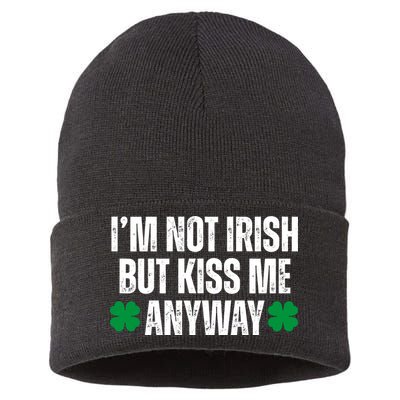 Im Not Irish But Kiss Me Anyway St Patricks Day Funny Sustainable Knit Beanie