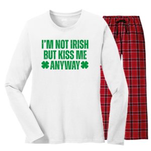 Im Not Irish But Kiss Me Anyway St Patricks Day Funny Women's Long Sleeve Flannel Pajama Set 