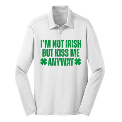 Im Not Irish But Kiss Me Anyway St Patricks Day Funny Silk Touch Performance Long Sleeve Polo