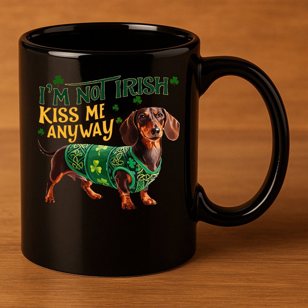 IM Not Irish But Kiss Me Anyway Dachshund St. Patrick Day 11oz C Handle Ceramic Mug