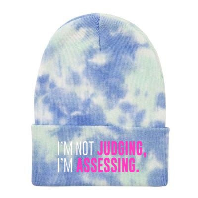 I'm Not Judging I'm Assessing Funny Sarcasm Premium Tie Dye 12in Knit Beanie