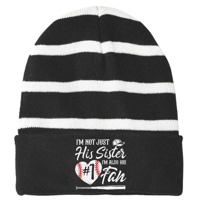 Im Not Just His Sister Im His Number One Fan Baseball Cute Striped Beanie with Solid Band