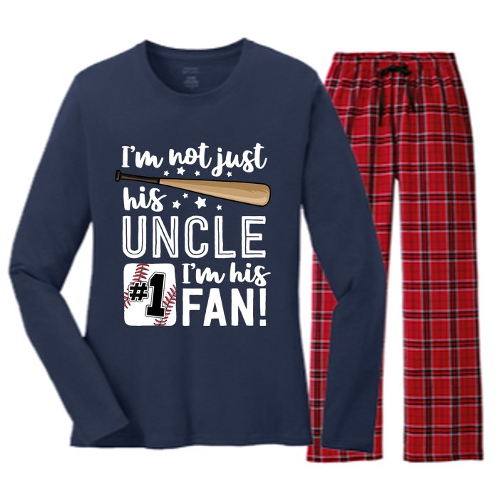 I'm Not Just His Uncle I'm His #1 Fan Baseball Nephew Women's Long Sleeve Flannel Pajama Set 