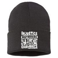 Injustice Anywhere Is A Threat To Justice Everywhere MLK Quote Sustainable Knit Beanie