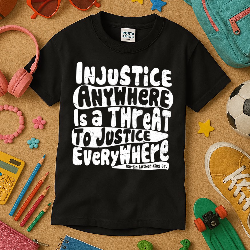 Injustice Anywhere Is A Threat To Justice Everywhere MLK Quote Kids T-Shirt