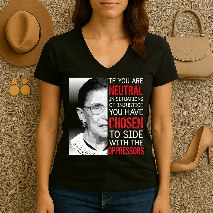 Injustice Ruth Bader Ginsburg Notorious RBG Quote Women's V-Neck T-Shirt