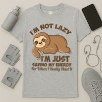 I'm Not Lazy I'm Just Saving My Energy Funny Sloth Saying  T-Shirt