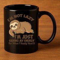 I'm Not Lazy I'm Just Saving My Energy Funny Sloth Saying  11oz C Handle Ceramic Mug