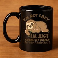 I'm Not Lazy I'm Just Saving My Energy Funny Sloth Saying  11oz C Handle Ceramic Mug