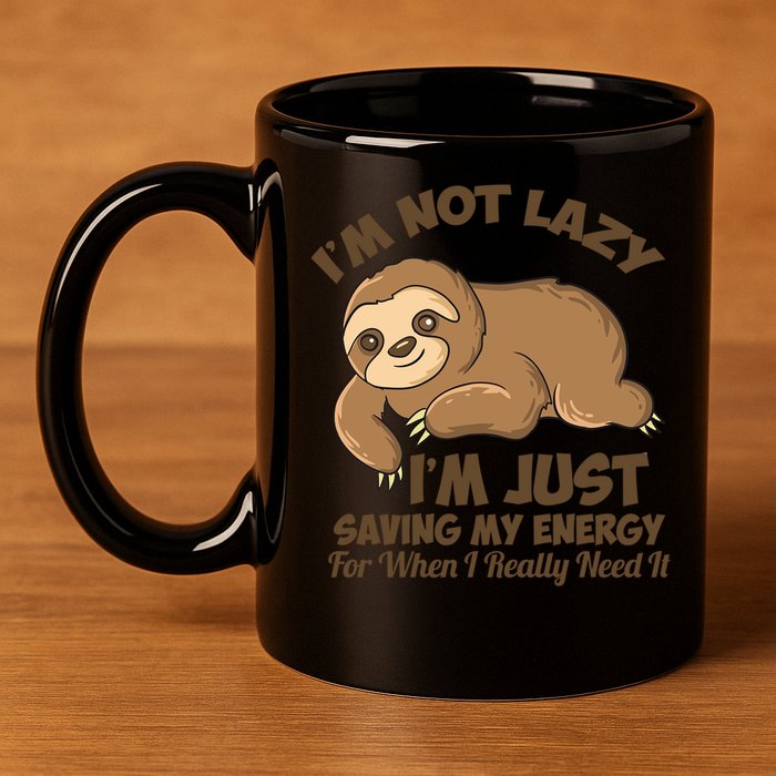 I'm Not Lazy I'm Just Saving My Energy Funny Sloth Saying  11oz C Handle Ceramic Mug