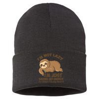 I'm Not Lazy I'm Just Saving My Energy Funny Sloth Saying  Sustainable Knit Beanie