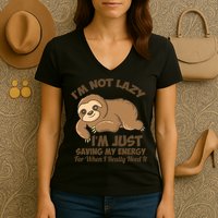 I'm Not Lazy I'm Just Saving My Energy Funny Sloth Saying  Women's V-Neck T-Shirt