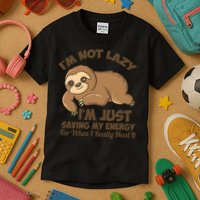 I'm Not Lazy I'm Just Saving My Energy Funny Sloth Saying  Kids T-Shirt