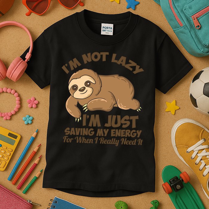 I'm Not Lazy I'm Just Saving My Energy Funny Sloth Saying  Kids T-Shirt