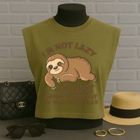 I'm Not Lazy I'm Just Saving My Energy Funny Sloth Saying  Garment-Dyed Women's Muscle Tee