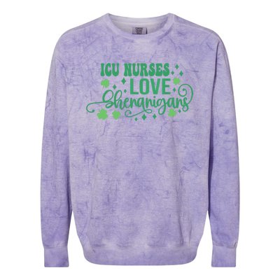 ICU Nurses Love Shenanigans St Patricks Day Irish Shamrock Colorblast Crewneck Sweatshirt