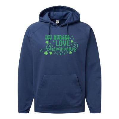 ICU Nurses Love Shenanigans St Patricks Day Irish Shamrock Performance Fleece Hoodie