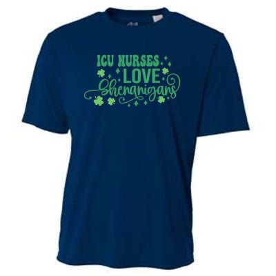 ICU Nurses Love Shenanigans St Patricks Day Irish Shamrock Cooling Performance Crew T-Shirt