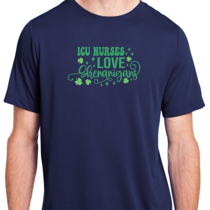 ICU Nurses Love Shenanigans St Patricks Day Irish Shamrock Adult ChromaSoft Performance T-Shirt