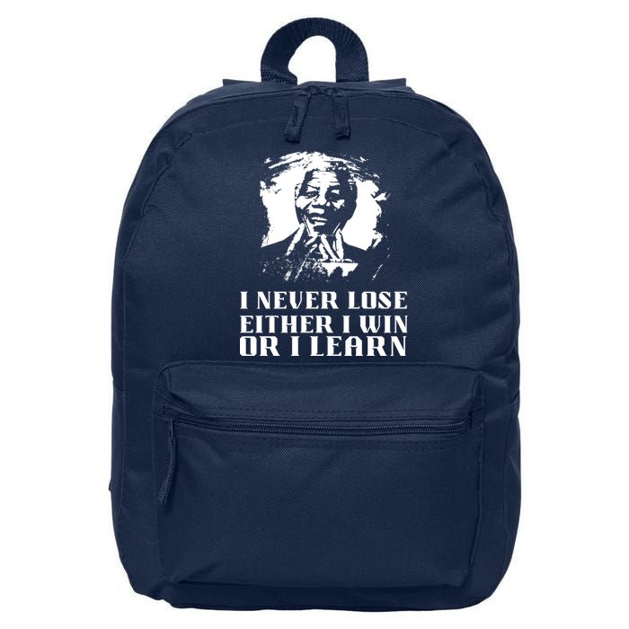 I Never Lose Either I Win Or I Learn Mandela's Motivational 16 in Basic Backpack