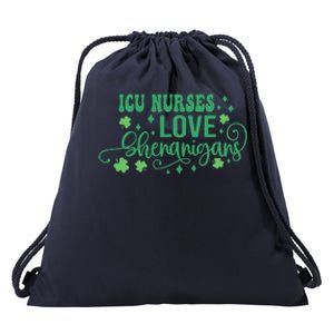 ICU Nurses Love Shenanigans St Patricks Day Irish Shamrock Drawstring Bag