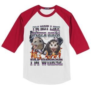 IM Not Like Other IM Worse Possum Funny Kids Colorblock Raglan Jersey