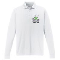 IM Not Late IM Running On Goblin Time Performance Long Sleeve Polo