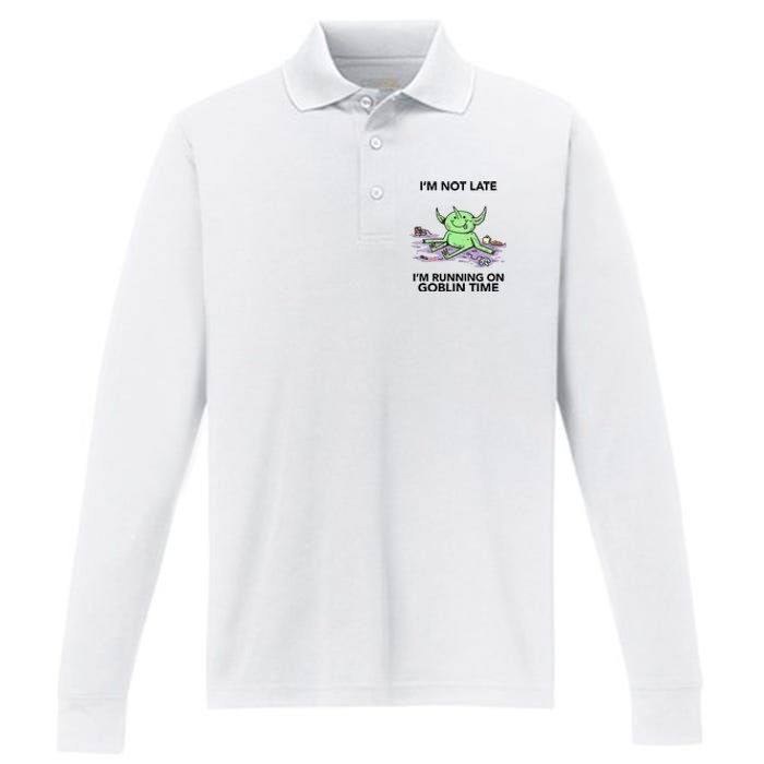 IM Not Late IM Running On Goblin Time Performance Long Sleeve Polo