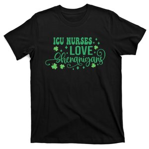 ICU Nurses Love Shenanigans St Patricks Day Irish Shamrock T-Shirt