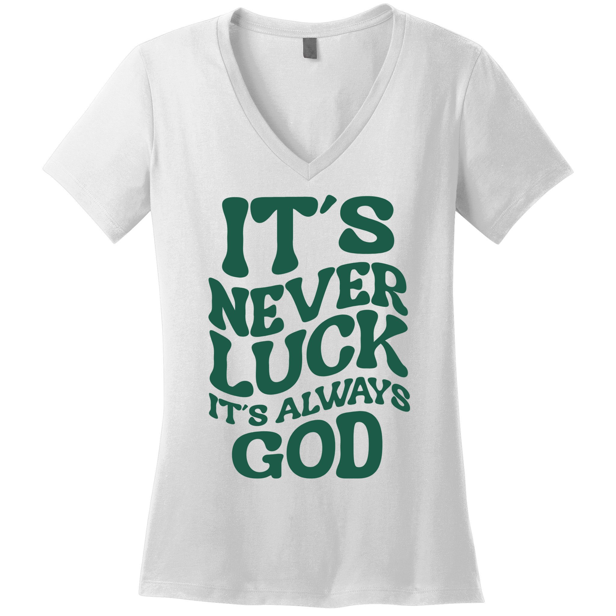 Its Never Luck Its Always God Retro Groovy Women's V-Neck T-Shirt