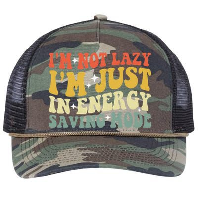 Im Not Lazy Im Just In Energy Saving Mode Groovy Retro Rope Trucker Hat Cap