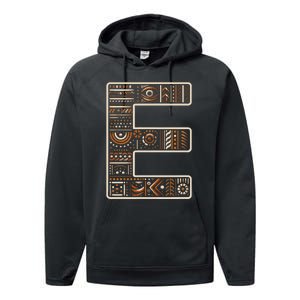 Initial Name Letter E Alphabet In Ethnic Art Style Performance Fleece Hoodie