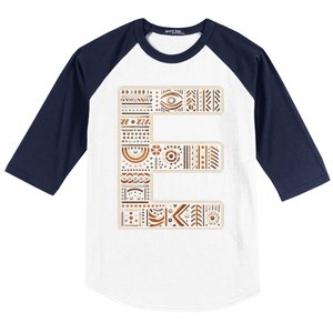 Initial Name Letter E Alphabet In Ethnic Art Style Baseball Sleeve Shirt