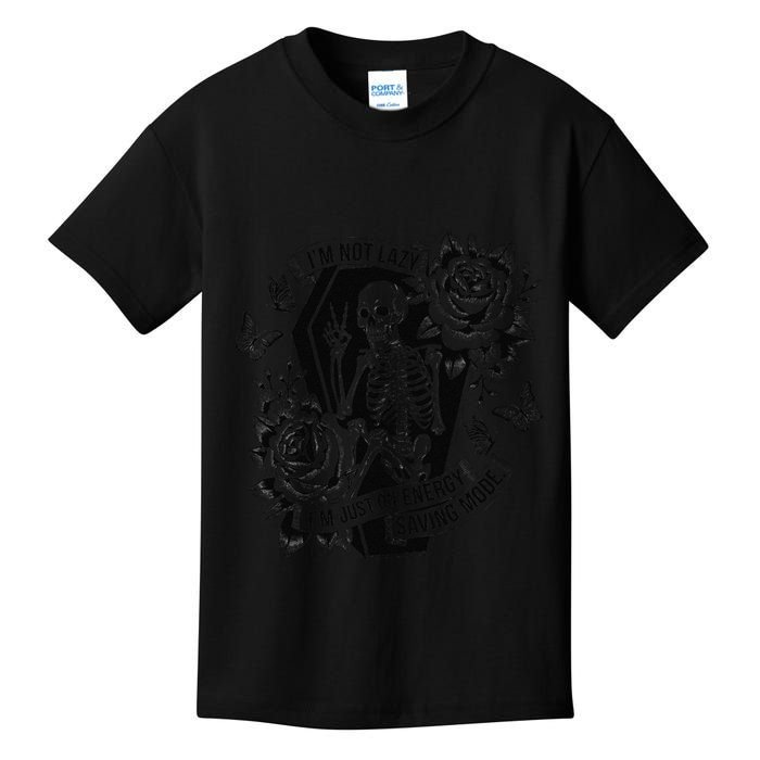 IM Not Lazy Saving Mode Funny Skeleton Sarcastic Halloween Kids T-Shirt