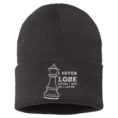 I Never Lose Either I Win Or I Learn Chess Lover Gift Sustainable Knit Beanie