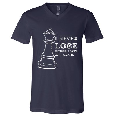 I Never Lose Either I Win Or I Learn Chess Lover Gift V-Neck T-Shirt