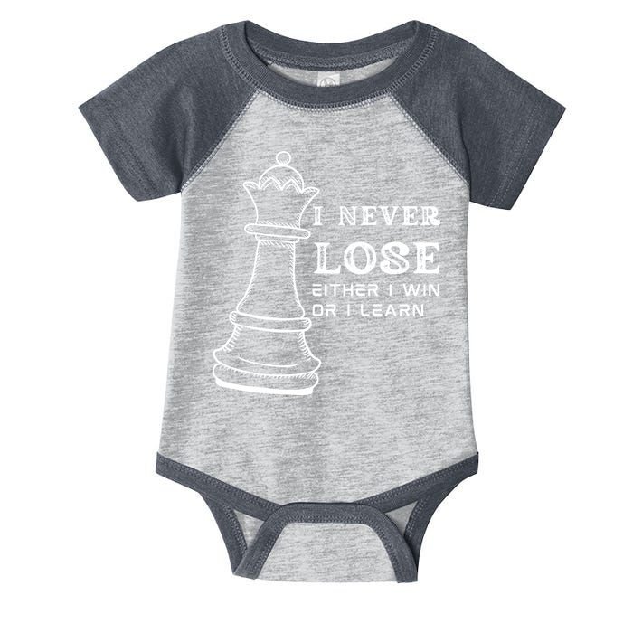 I Never Lose Either I Win Or I Learn Chess Lover Gift Infant Baby Jersey Bodysuit