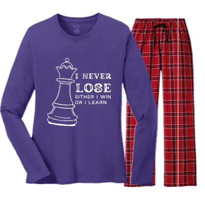 I Never Lose Either I Win Or I Learn Chess Lover Gift Women's Long Sleeve Flannel Pajama Set 