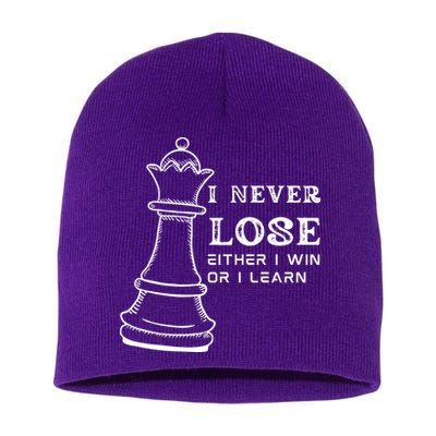 I Never Lose Either I Win Or I Learn Chess Lover Gift Short Acrylic Beanie