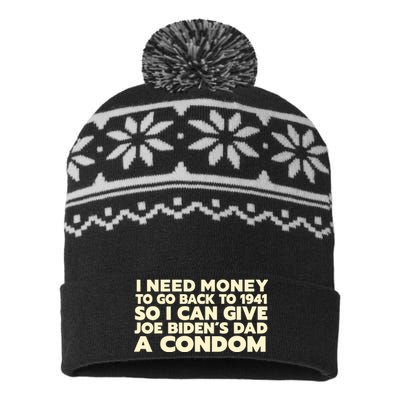 I Need Money To Go Back To 1941 Funny Anti Joe Biden USA-Made Snowflake Beanie