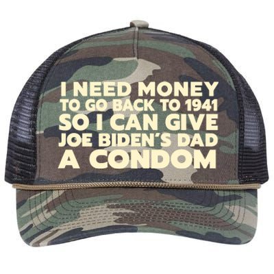 I Need Money To Go Back To 1941 Funny Anti Joe Biden Retro Rope Trucker Hat Cap