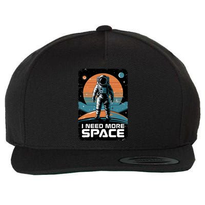I Need More Space Astronaut Space Distressed Retro Graphic Funny Gift Wool Snapback Cap