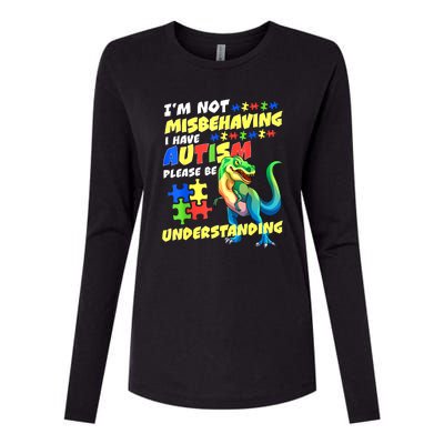 Im Not Misbehaving I Have Autism Funny Dinosaur Autism Awareness Gift Womens Cotton Relaxed Long Sleeve T-Shirt