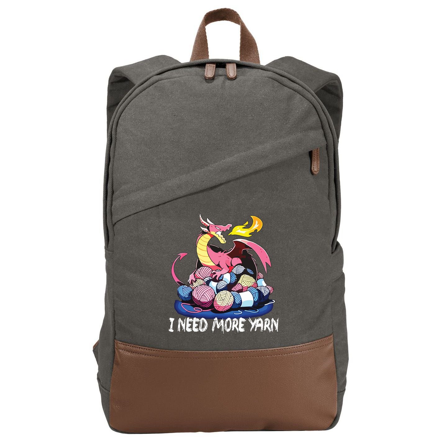I Need More Yarn Funny Dragon Knitting Quilting Cotton Canvas Backpack