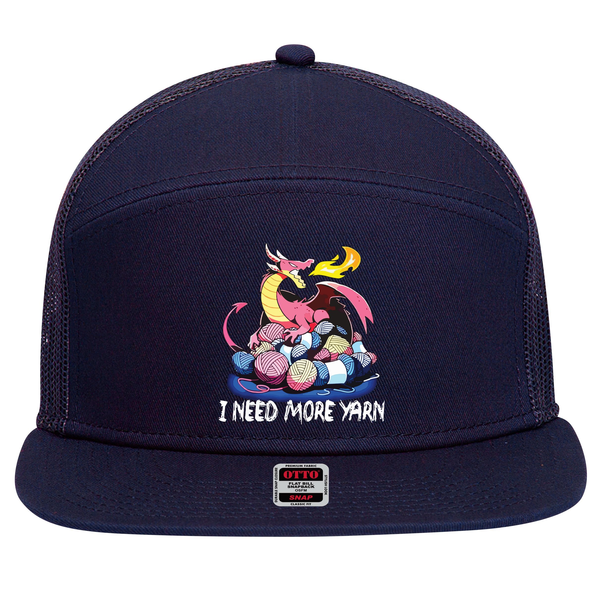 I Need More Yarn Funny Dragon Knitting Quilting 7 Panel Mesh Trucker Snapback Hat