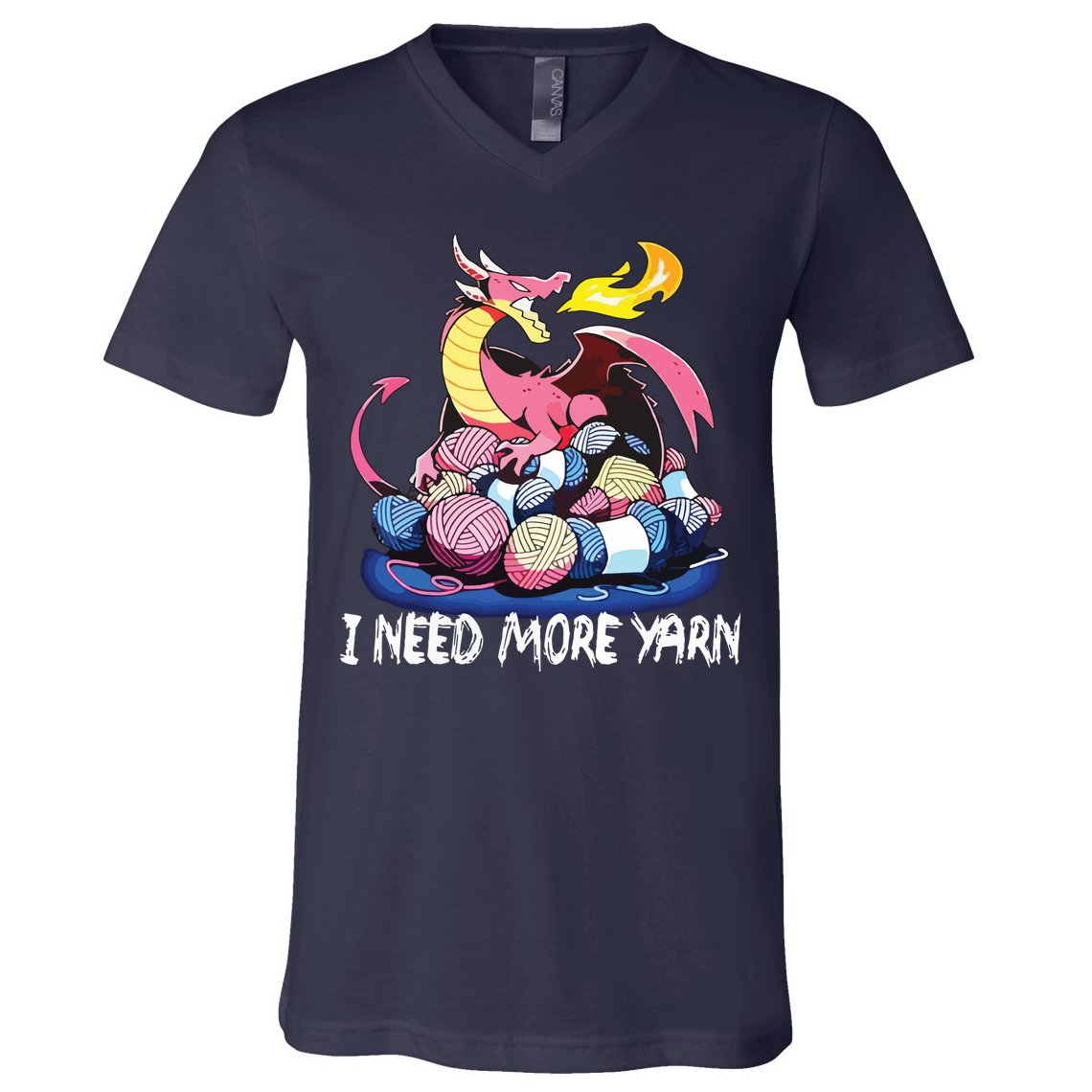 I Need More Yarn Funny Dragon Knitting Quilting V-Neck T-Shirt